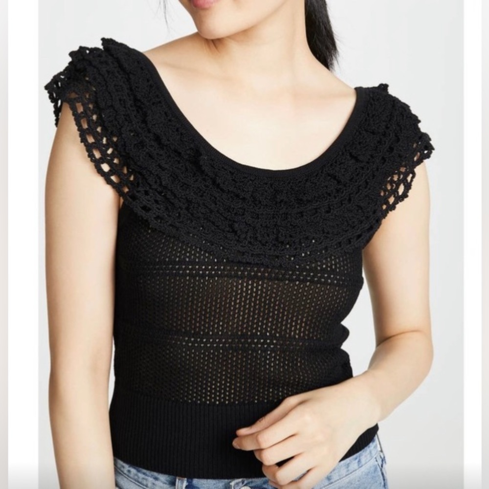 Marissa Webb Tasha Ruffle Sweater Top in Black Medium